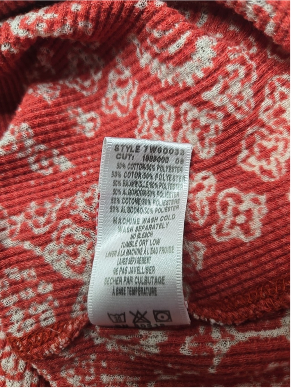 Lucky Brand XL Waffle Knit Paisley Long Sleeve Top Red Boho Casual Relaxed Fit - Picture 7 of 7